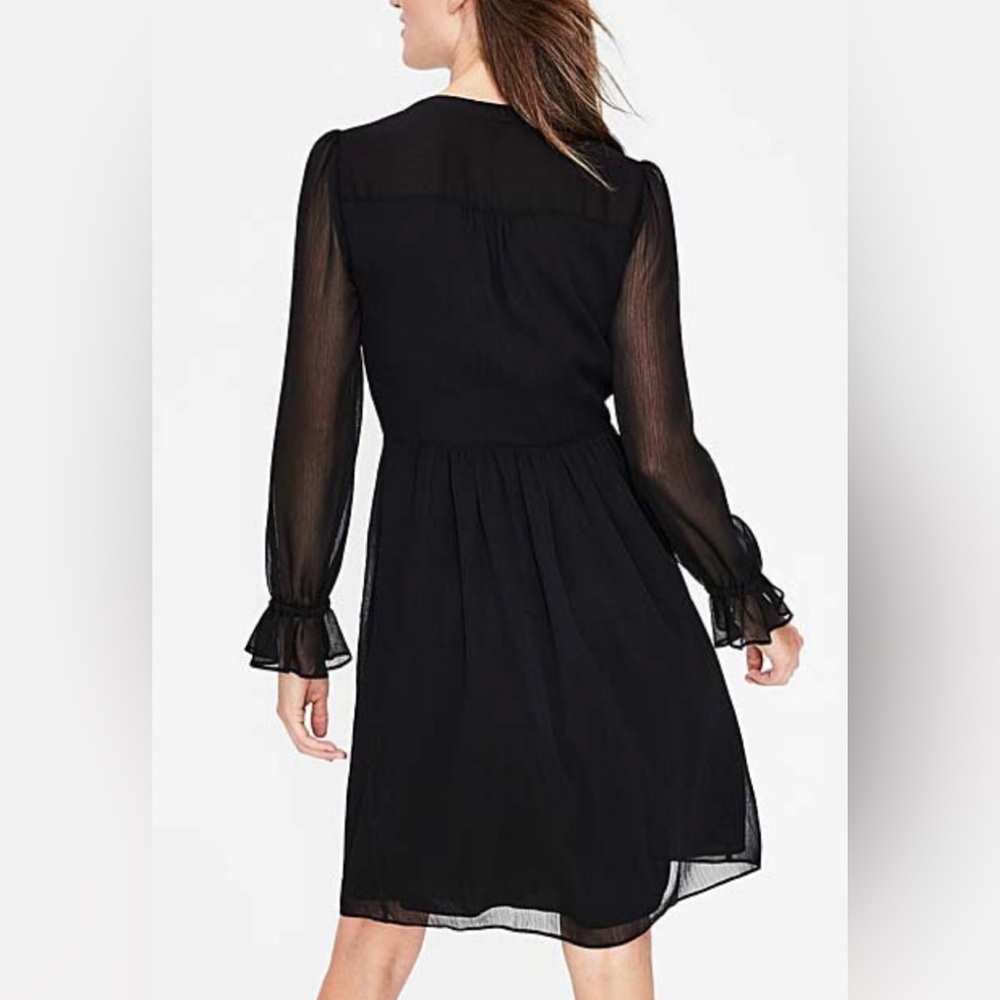 Boden Amalie Ruffle Notch-Neck Dress Black - Size 12 - Picture 4 of 8